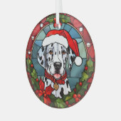 Kerstmis Poinsettia Santa Dalmatische Hond Glas Ornament (Voorkant links)