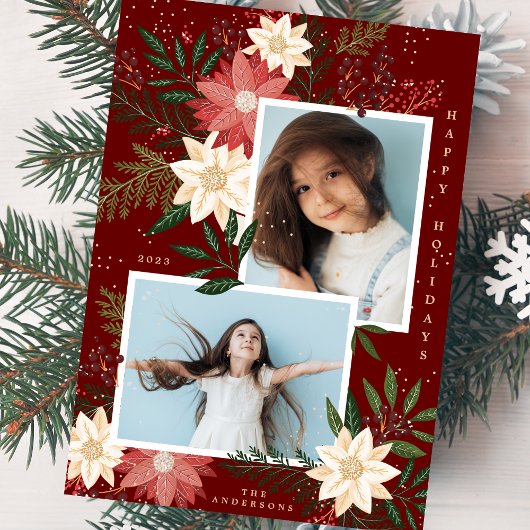 Kerstmis Poinsettia Splendor Fotocollage Feestdagenkaart