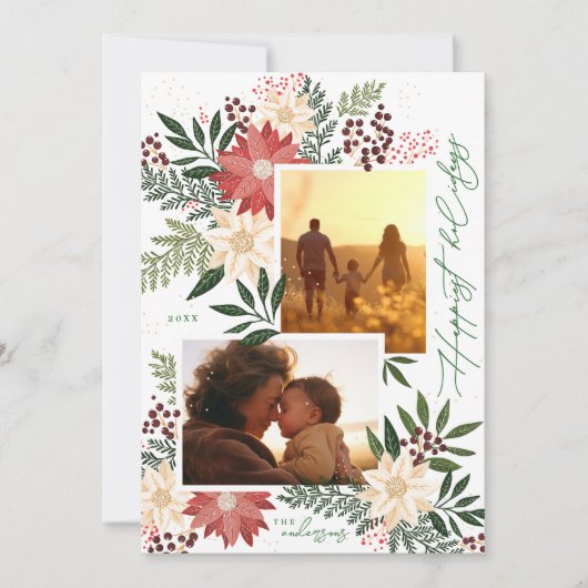 Kerstmis Poinsettia Splendor Fotocollage Feestdagenkaart (Voorkant)