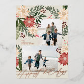 Kerstmis Poinsettia Splendor Fotocollage Folie Feestdagenkaart (Voorkant)