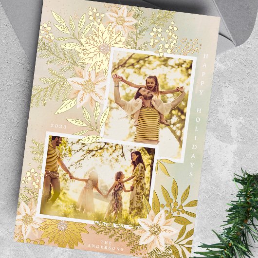 Kerstmis Poinsettia Splendor Fotocollage Folie Feestdagenkaart