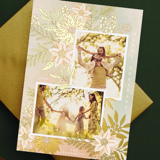 Kerstmis Poinsettia Splendor Fotocollage Folie Feestdagenkaart