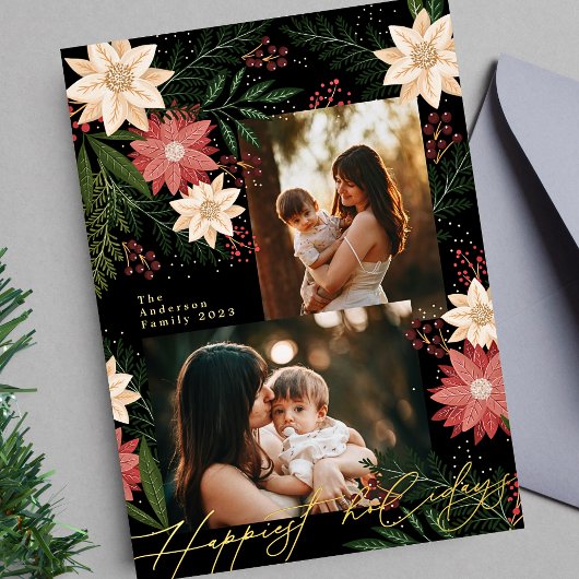 Kerstmis Poinsettia Splendor Fotocollage Folie Feestdagenkaart