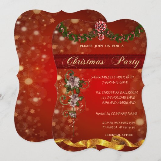 Kerstmis, Poinsettia, uitnodiging van de Corporate (Voorkant / Achterkant)