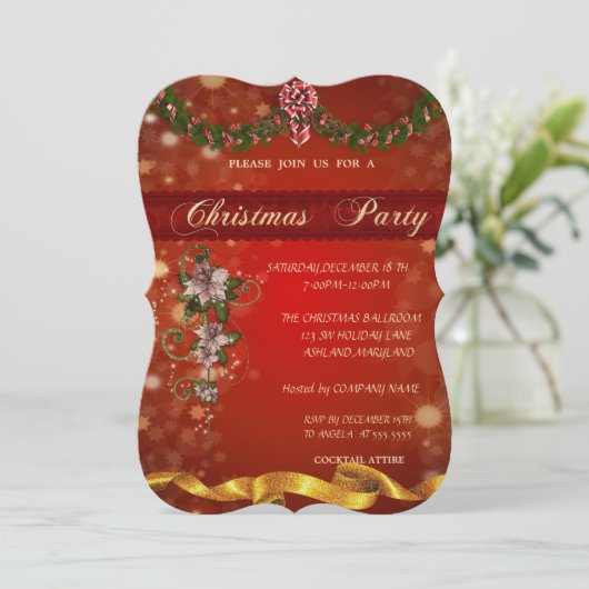 Kerstmis, Poinsettia, uitnodiging van de Corporate (Staand voorkant)