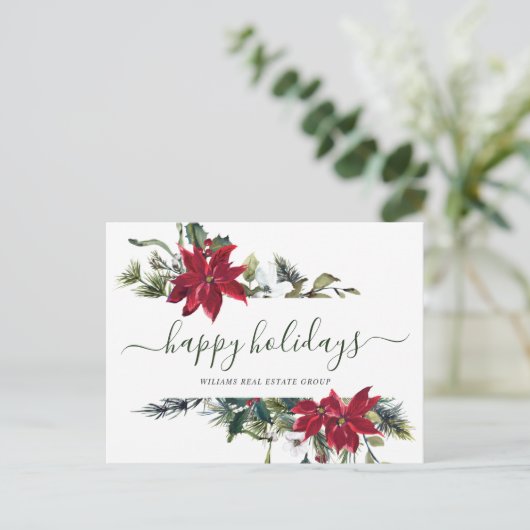 Kerstmis Poinsettia Vakantie Corporate Groet Briefkaart (Staand voorkant)