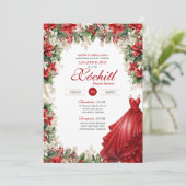 Kerstmis Poinsettia Vakantie Flora Red Quinceañera Kaart (Staand voorkant)