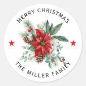 Kerstmis Poinsettia vakantieboeket Ronde Sticker (Voorkant)