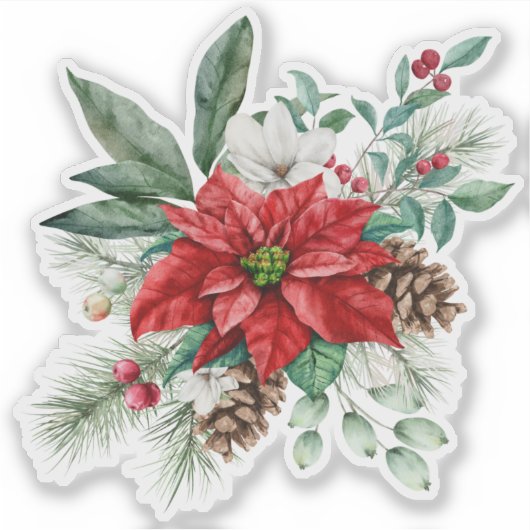 Kerstmis Poinsettia vakantieboeket Sticker (Voorkant)