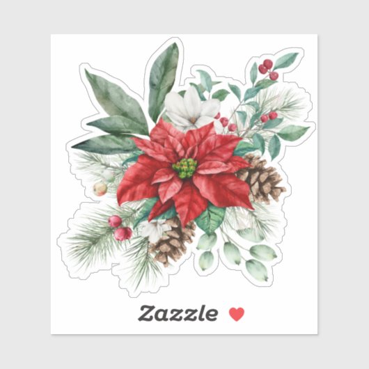 Kerstmis Poinsettia vakantieboeket Sticker (Vel)