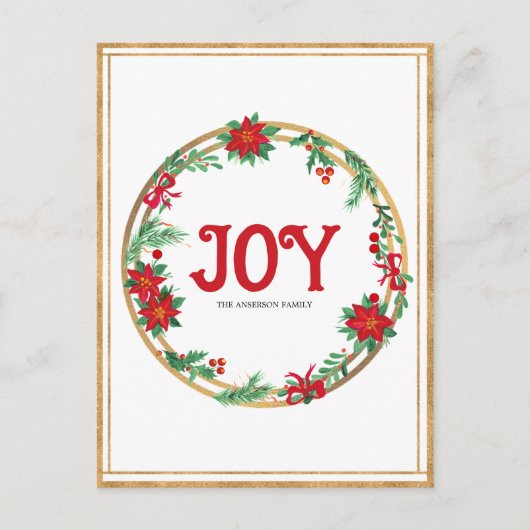 Kerstmis Poinsettia Wreath Red Golden Green Briefkaart (Voorkant)