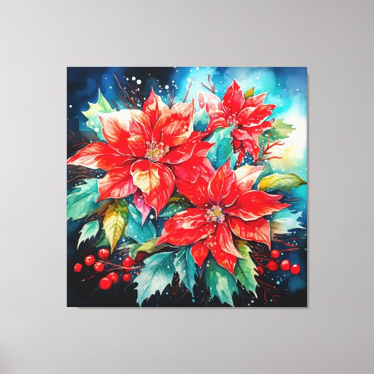 Kerstmis Poinsettias Canvas Afdruk (Voorkant)