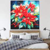 Kerstmis Poinsettias Canvas Afdruk (Insitu (Slaapkamer))