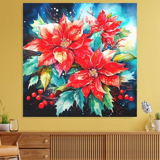 Kerstmis Poinsettias Canvas Afdruk (Insitu (Woonkamer))