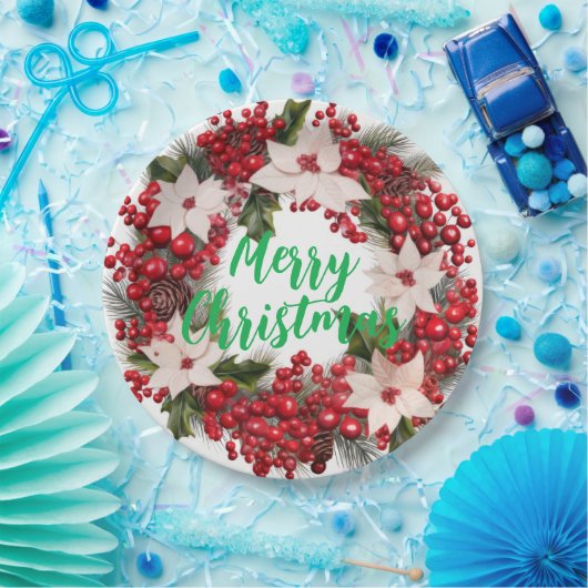 Kerstmis Poinsettias en Holly Papieren Bordje (Feest)
