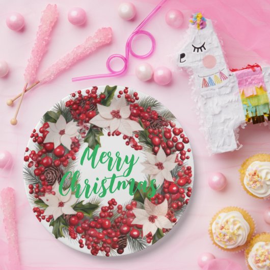 Kerstmis Poinsettias en Holly Papieren Bordje (Feest)
