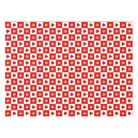 Kerstmis: Poinsettias en sterren op rood en wit Tafelkleed (Voorkant (Horizontaal))