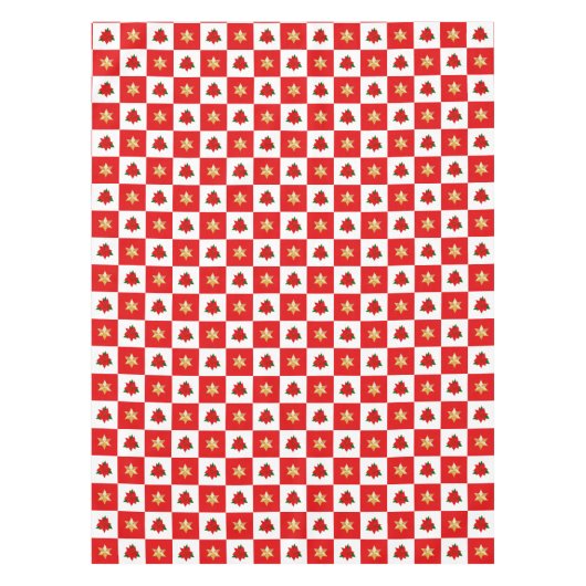 Kerstmis: Poinsettias en sterren op rood en wit Tafelkleed (Voorkant)