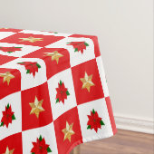 Kerstmis: Poinsettias en sterren op rood en wit Tafelkleed (Voorbeeld)