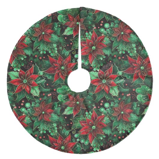 Kerstmis Poinsettias Fleece Kerstboom Rok (Voorkant)