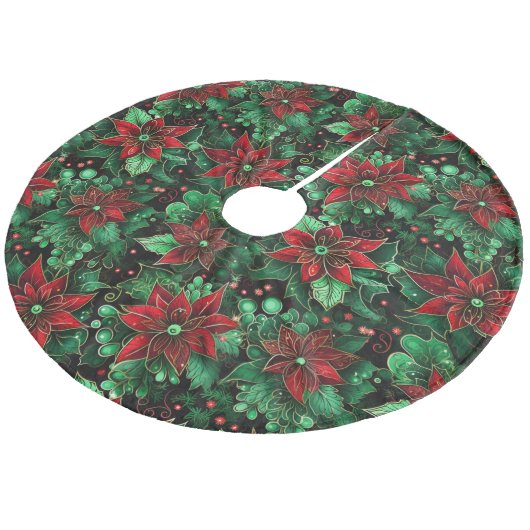 Kerstmis Poinsettias Fleece Kerstboom Rok (Gekanteld)