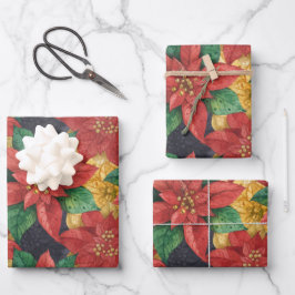 Kerstmis Poinsettias Inpakpapier Vel
