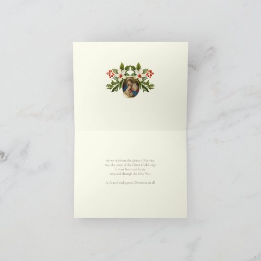 Kerstmis Poinsettias Rozenkrans Maagd Maria Jezus Feestdagen Kaart (Binnen)