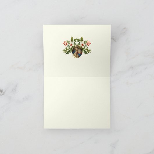 Kerstmis Poinsettias Rozenkrans Maagd Maria Jezus Feestdagen Kaart (Binnen)