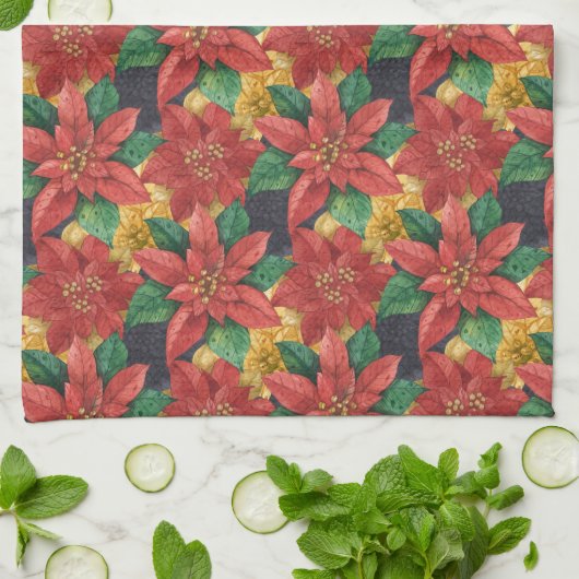 Kerstmis Poinsettias Vakantie Theedoek (Gevouwen)