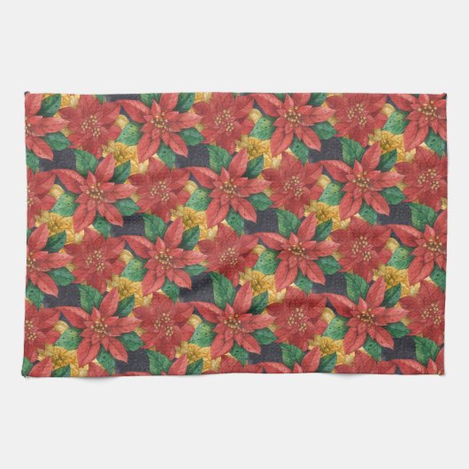 Kerstmis Poinsettias Vakantie Theedoek (Horizontaal)