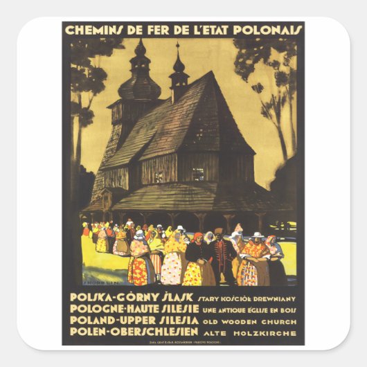 Kerstmis - Polen - Vintage Travel Vierkante Sticker (Voorkant)