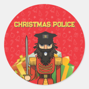 🎄 Kerstmis Politie Ronde Stickers – Grappige Fees