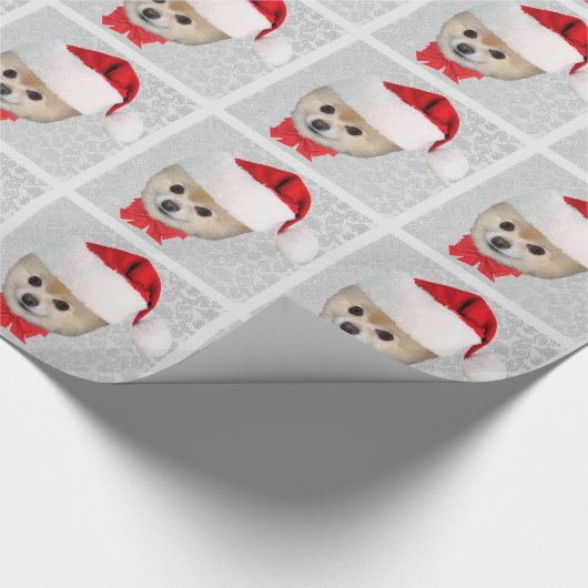 Kerstmis, Pommeren Dog, Santa Hat Cadeaupapier (Hoek)
