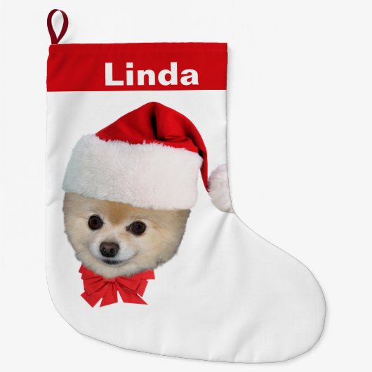 Kerstmis, Pommeren Dog, Santa Hat, naam Grote Kerstsok (Voorkant)