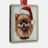 KERSTMIS POMMERSE HOND MET SANTA HAT METALEN ORNAMENT (Rechts)