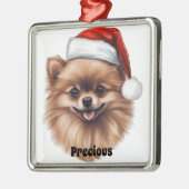 KERSTMIS POMMERSE HOND MET SANTA HAT METALEN ORNAMENT (Links)