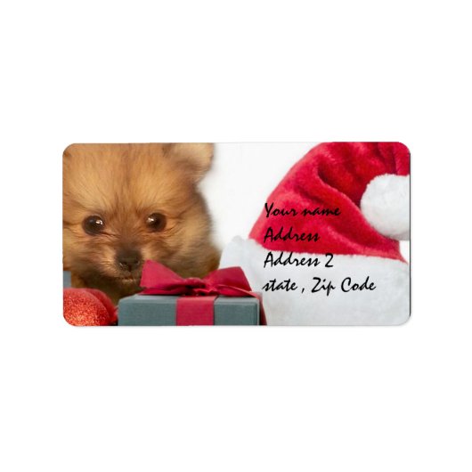Kerstmis Pommerse puppy Etiket (Voorkant)