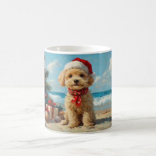 Kerstmis Poodle Hond Vintage Strand Koffiemok (Center)