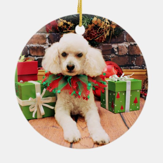 Kerstmis - Poodle - Riley Keramisch Ornament (Achterkant)