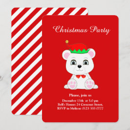 Kerstmis Poolbeer Elf op Rode Feest Uitnodiging