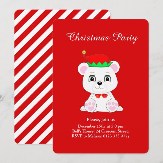 Kerstmis Poolbeer Elf op Rode Feest Uitnodiging (Voorkant / Achterkant)