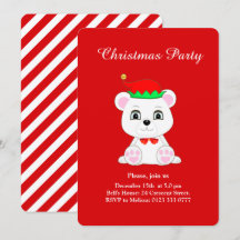 Kerstmis Poolbeer Elf op Rode Feest Uitnodiging