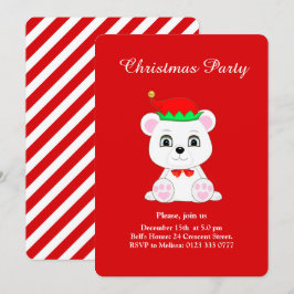 Kerstmis Poolbeer Elf op Rode Feest Uitnodiging