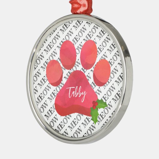 Kerstmis Pootafdruk Meow Kat NAAM Hulst Fun Metalen Ornament (Links)