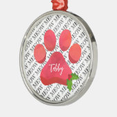 Kerstmis Pootafdruk Meow Kat NAAM Hulst Pret Metalen Ornament (Links)