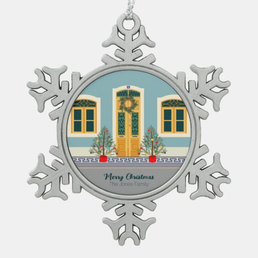 Kerstmis Portugees Feestelijk Huis Tin Sneeuwvlok Ornament (Voorkant)