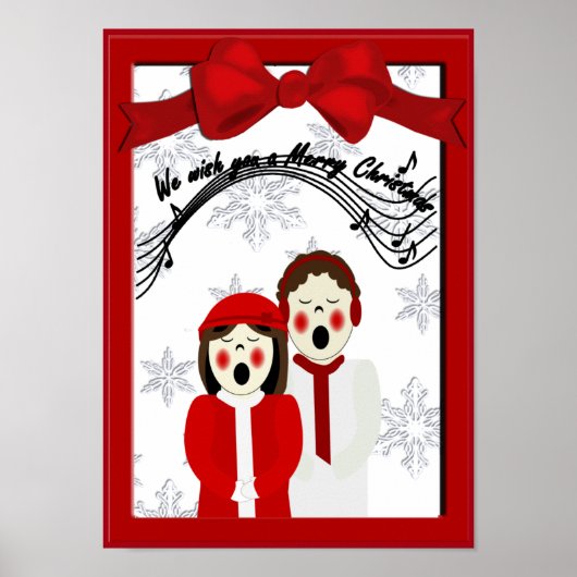 Kerstmis Poster met kerstcadeautje Caroler Couple  (Voorkant)