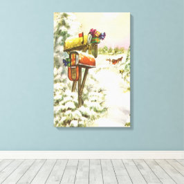 Kerstmis, postvakken in het winterlandschap canvas afdruk