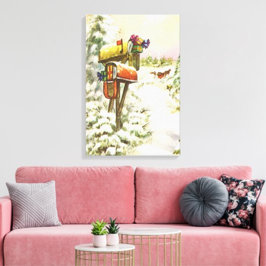 Kerstmis, postvakken in het winterlandschap canvas afdruk (Insitu (Woonkamer))