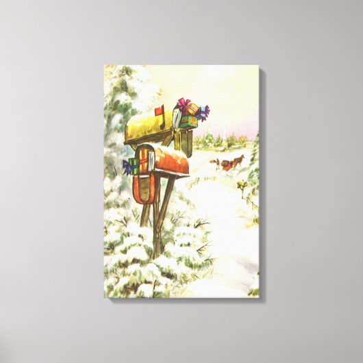 Kerstmis, postvakken in het winterlandschap canvas afdruk (Voorkant)